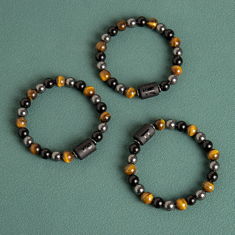 Wholesale Twelve Constellation Natural Tiger Eye Stone Handmade Bead Bracelet