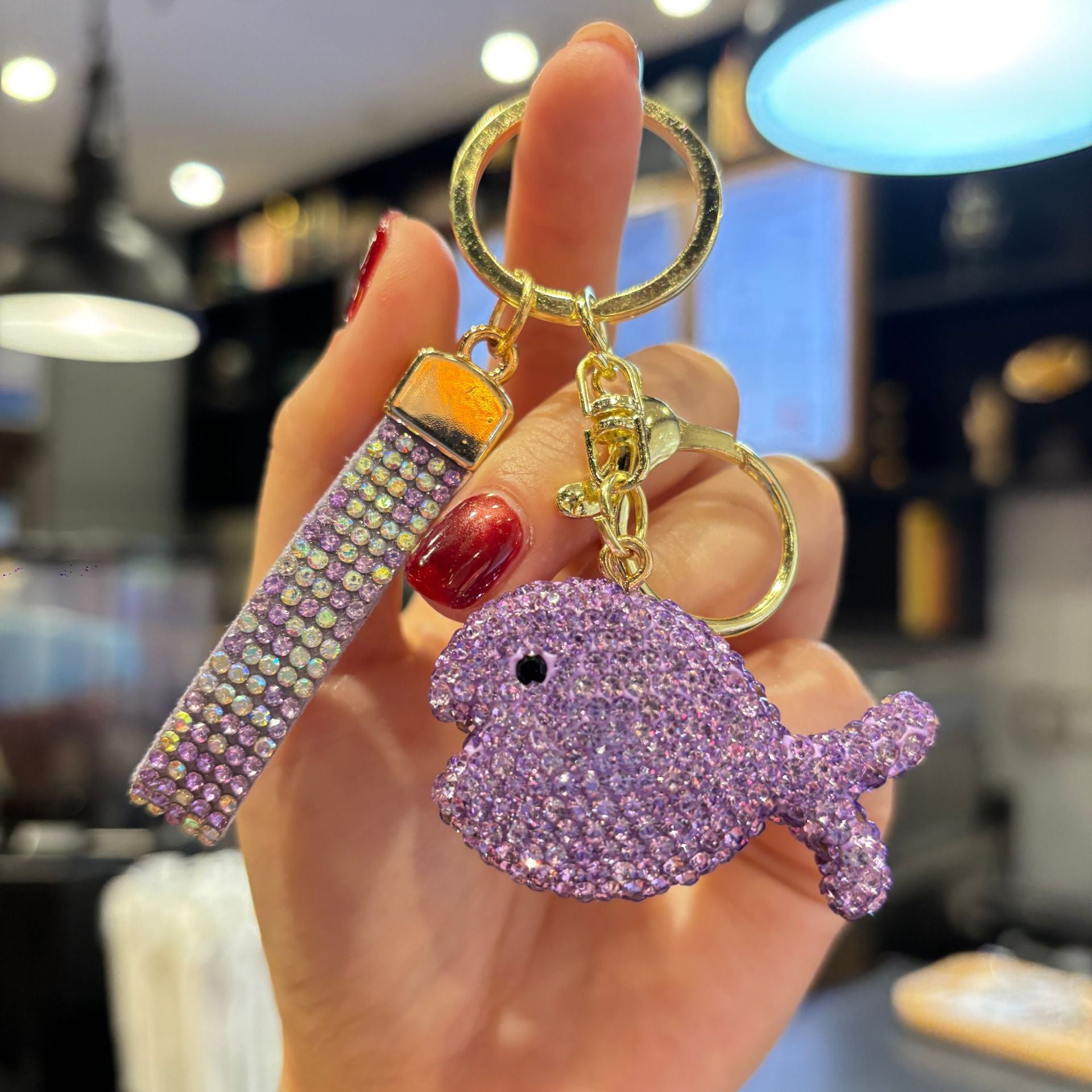 Wholesale Cute Full Rhinestone Multicolor Small Fish Keychain