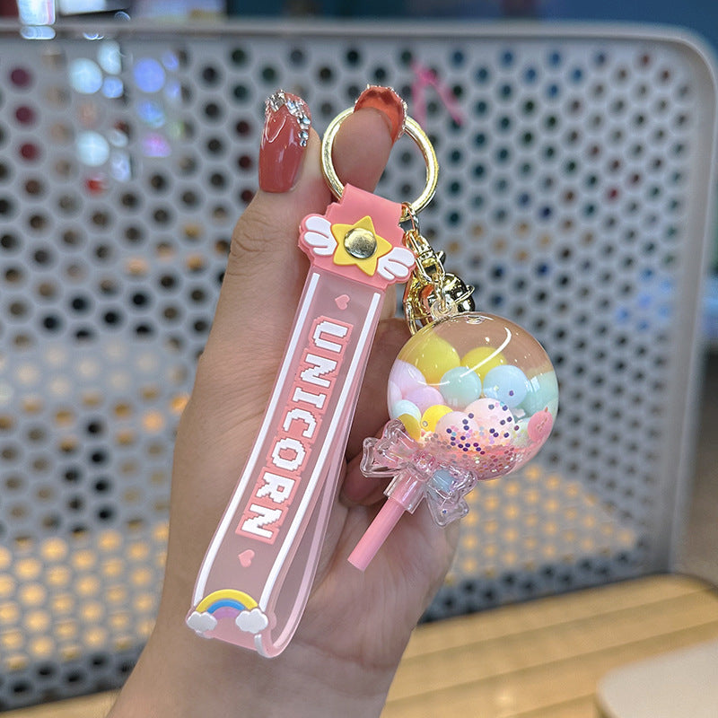 Wholesale Transparent Acrylic Oil in Night Glow Color Bean Lollipop Keychain