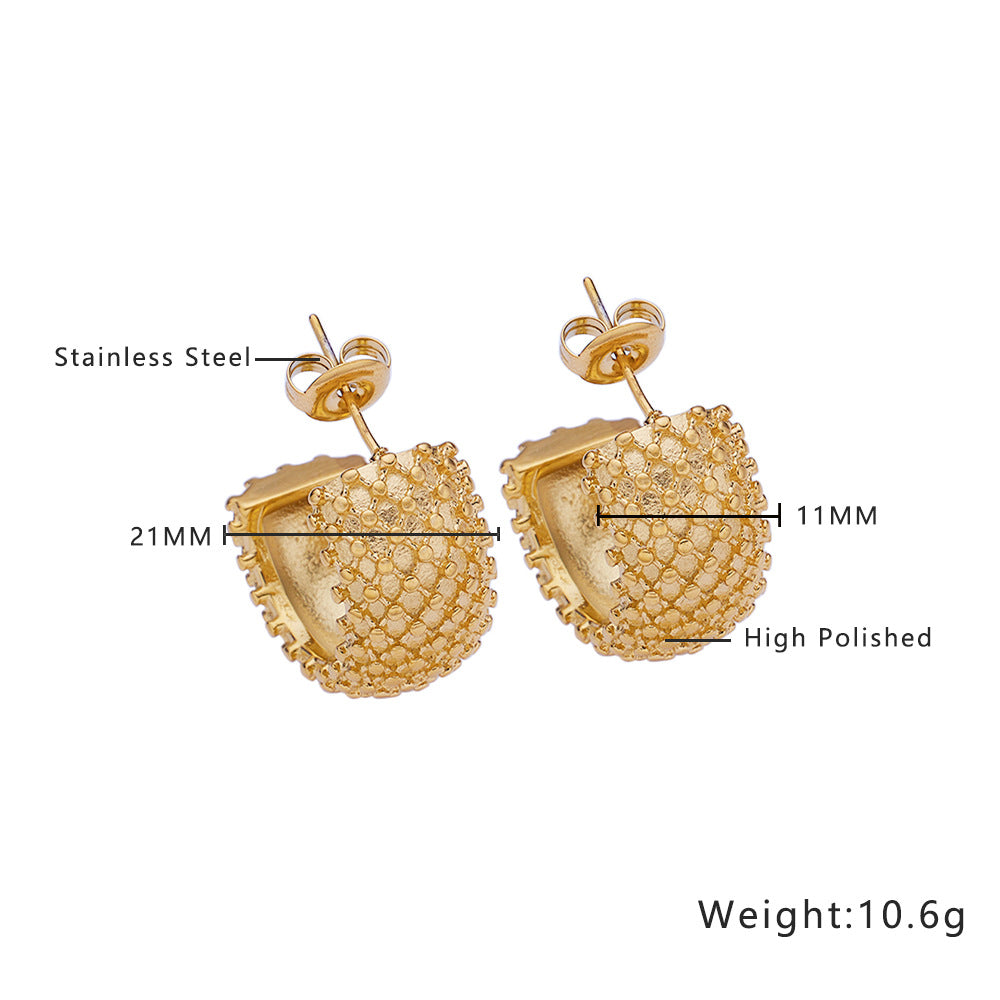 Wholesale Retro Twisted Circle Diamond Braided Wheat Ear C-Shaped Large Arc Gold Earrings