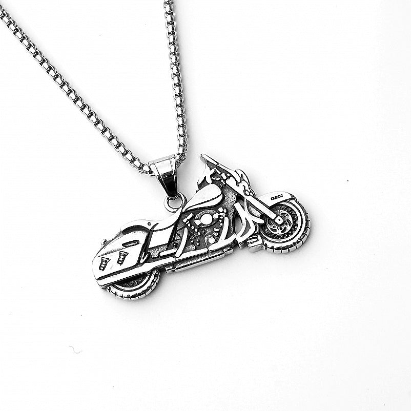 Wholesale Titanium Steel Men's Vintage Gothic Motorcycle Pendant Necklace