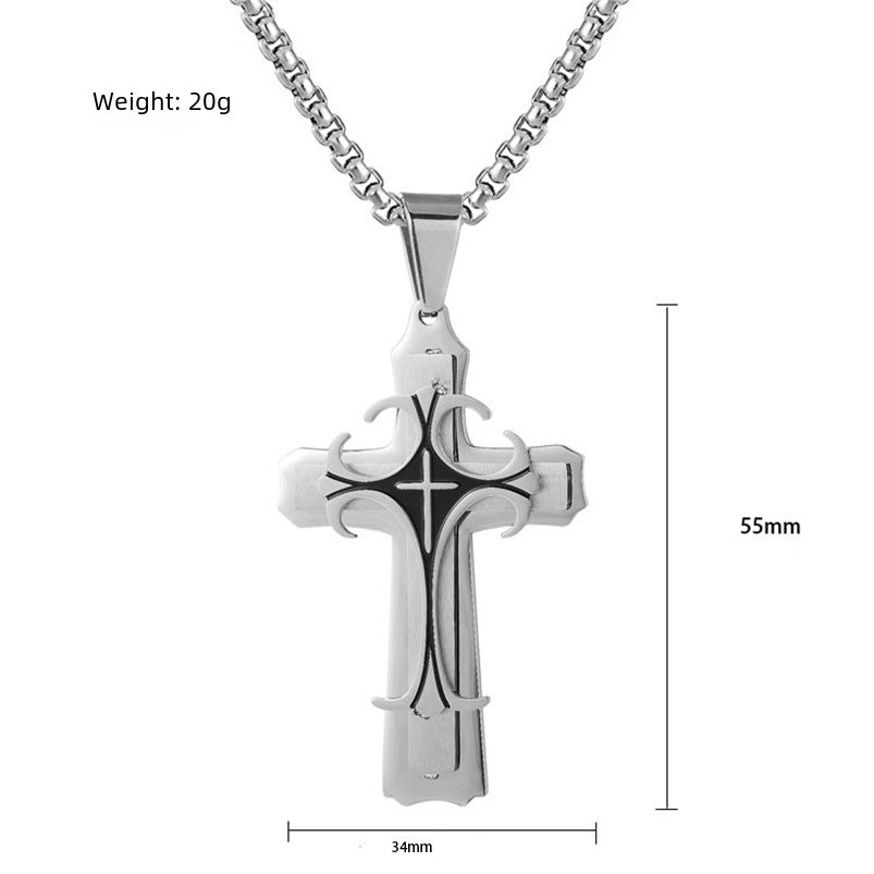 Wholesale Stainless Steel Titanium Steel Vintage Multi-layer Cross Necklace