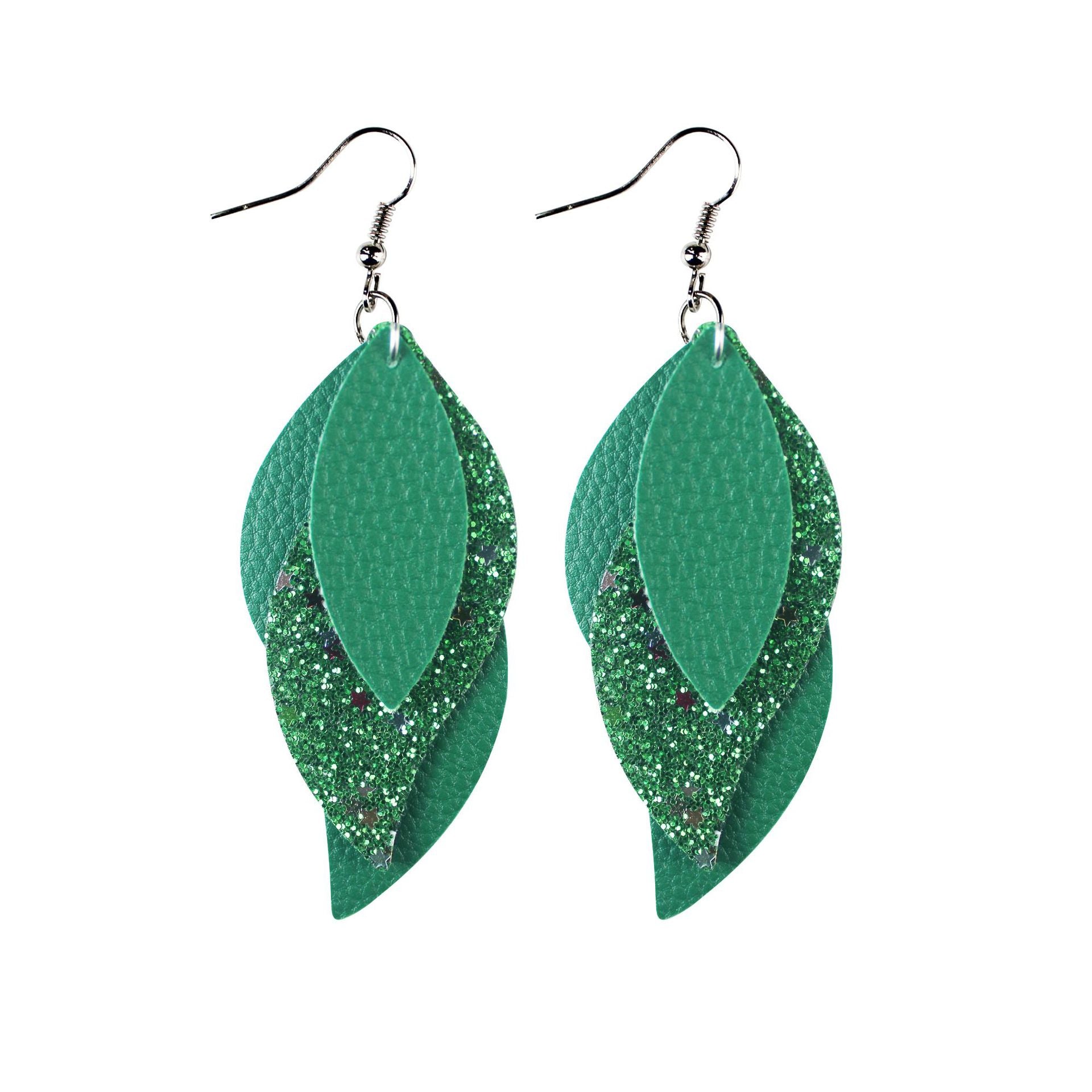 Wholesale Lychee Patterned Sequin Leaf Wave Shaped Three-layer Leather Earrings