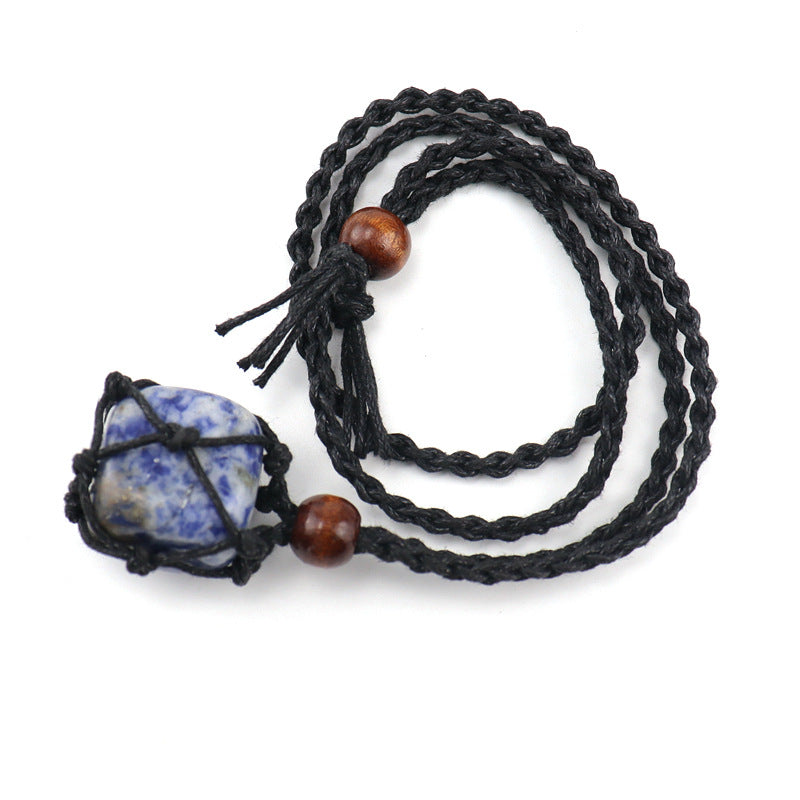 Wholesale Crystal Natural Stone Black Net Pocket Weaving Metable Necklace