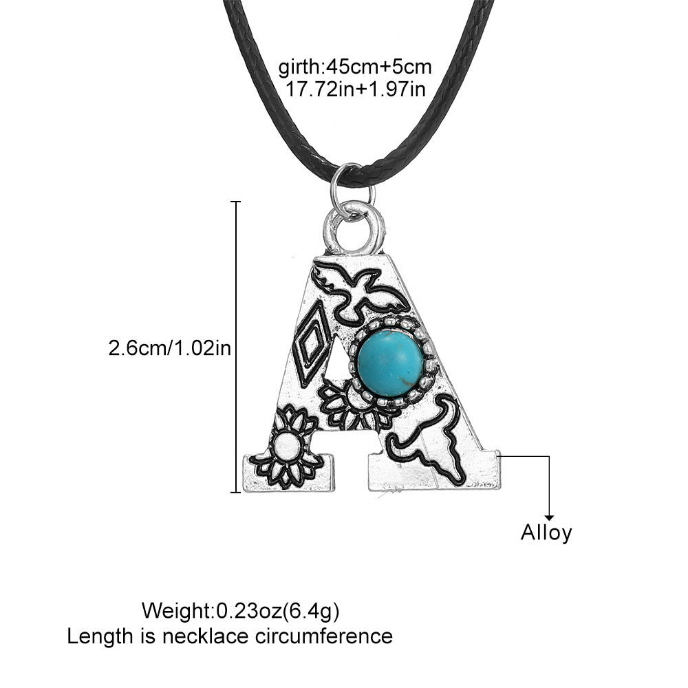 Wholesale English letter necklace western style cactus sunflower turquoise chain