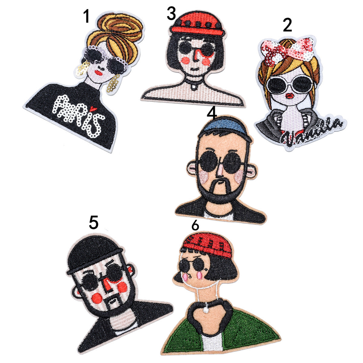 Wholesale 6 Pack Embroidered Face Patch Stylish Cloth Sew On Badge For Clothing DIY Fashion Accessory Everyday Gift Boutique Resale
