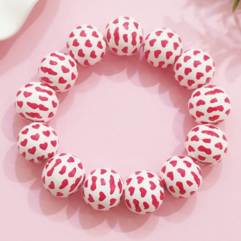 Wholesale Valentine's Day Series Wooden Beaded Love Printed Bracelets