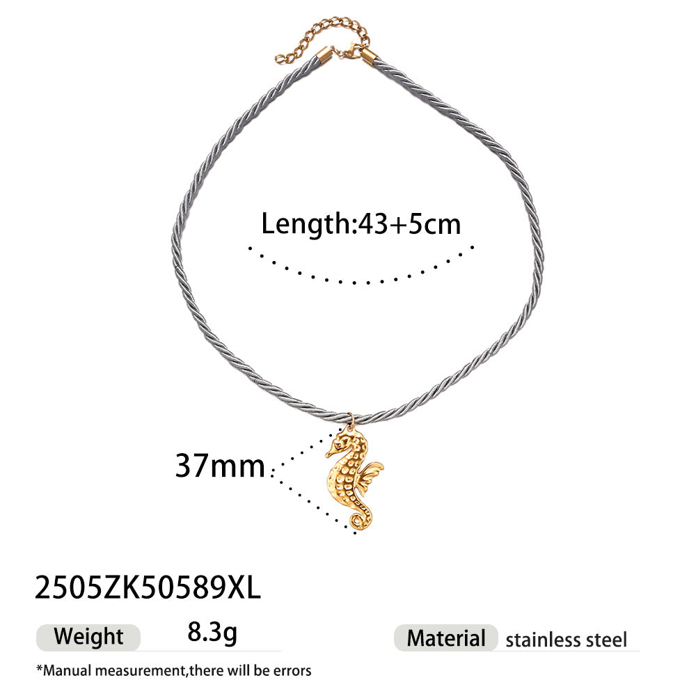 Wholesale Taina European and American Stainless Steel Necklace Women' s Niche Design Colorfulful Rope Braided Shell Starfish Shell Necklace Trendy
