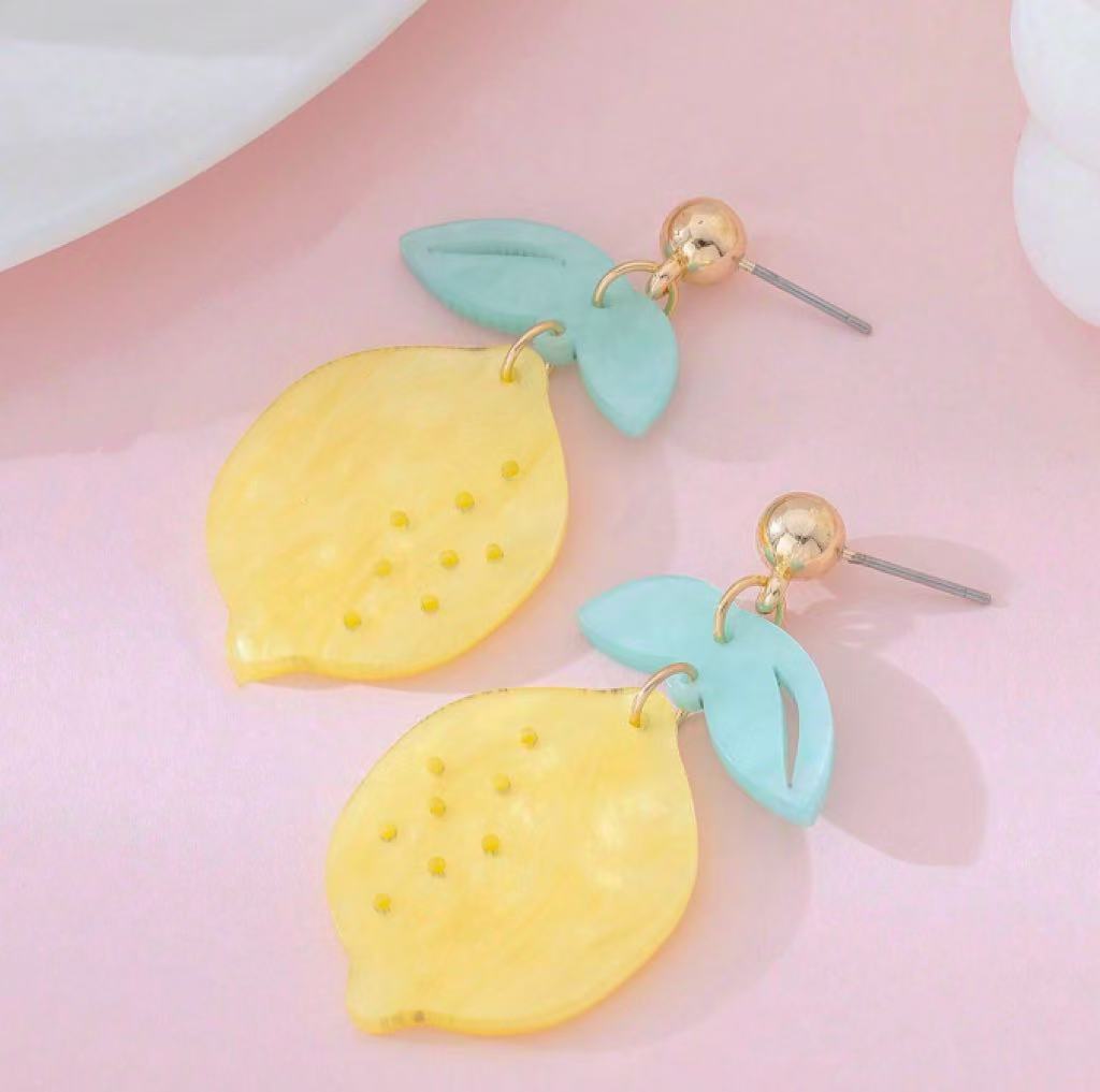 Wholesale Yellow Lemon Summer Vacation Acrylic Earrings