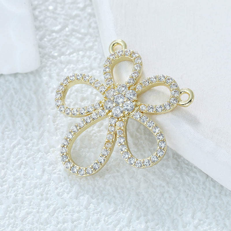 Wholesale Real Gold Electroplated Color-preserving Zircon DIY Personality Flower Geometric Temperament Necklace Pendant