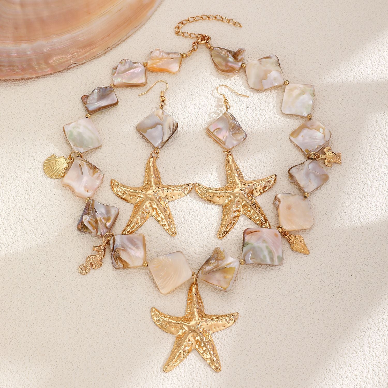 Wholesale Shell Starfish Jewelry Set Irregular Gold Tone Necklace Bracelet Earrings Women S Vacation Beach Chic Accessory