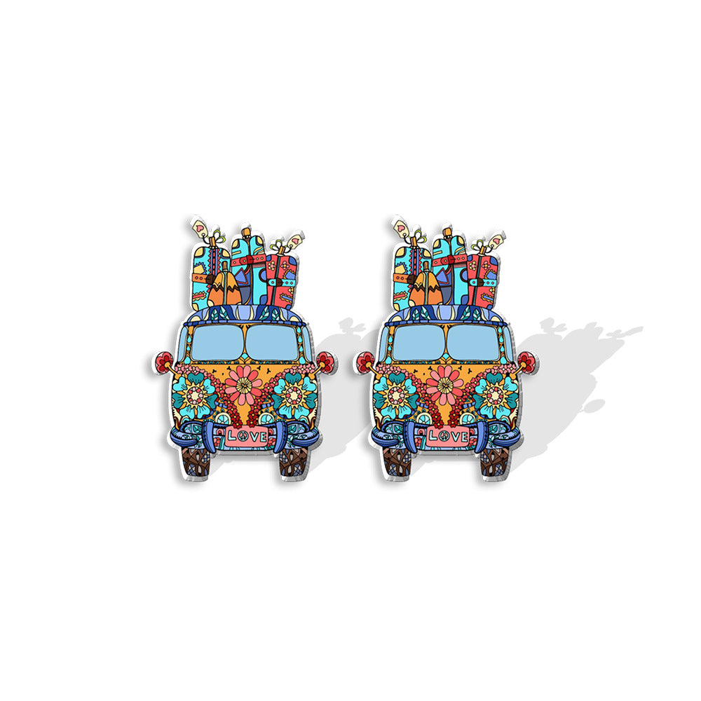 Wholesale Sunflower School Bus Heat Shrink Sheet Acrylic Earrings
