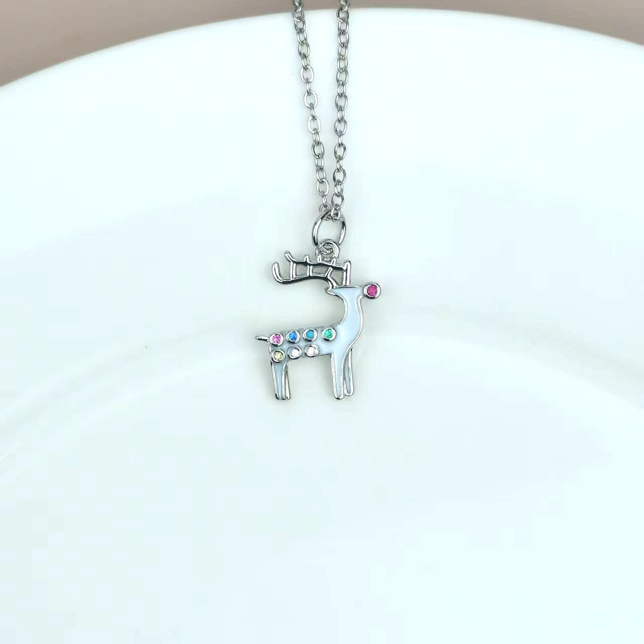 Wholesale Christmas Snowflake Deer Necklace Christmas Wreath Candy Diamond Pendant Necklace