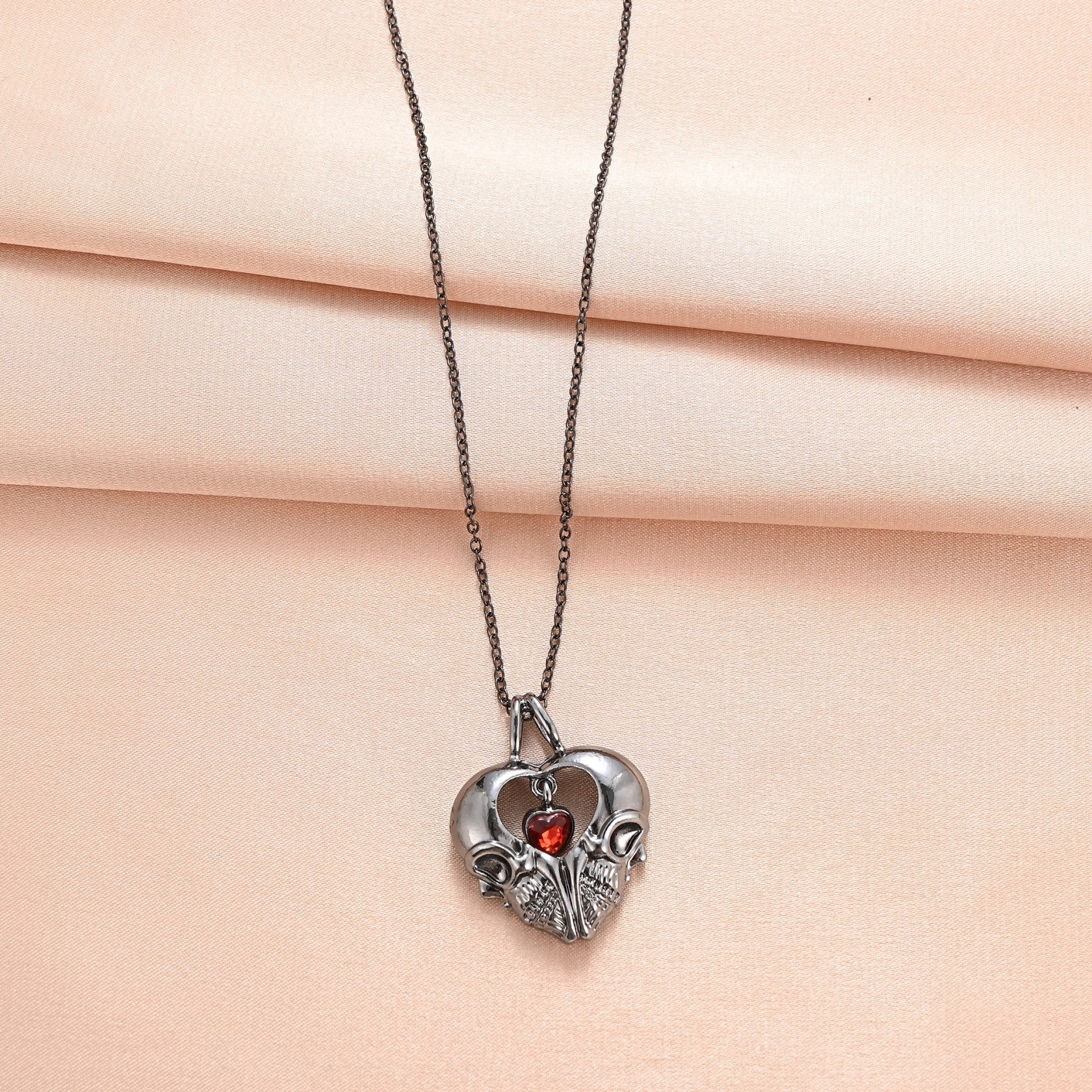 Wholesale Double sided Skeleton Heart Pendant Necklaces
