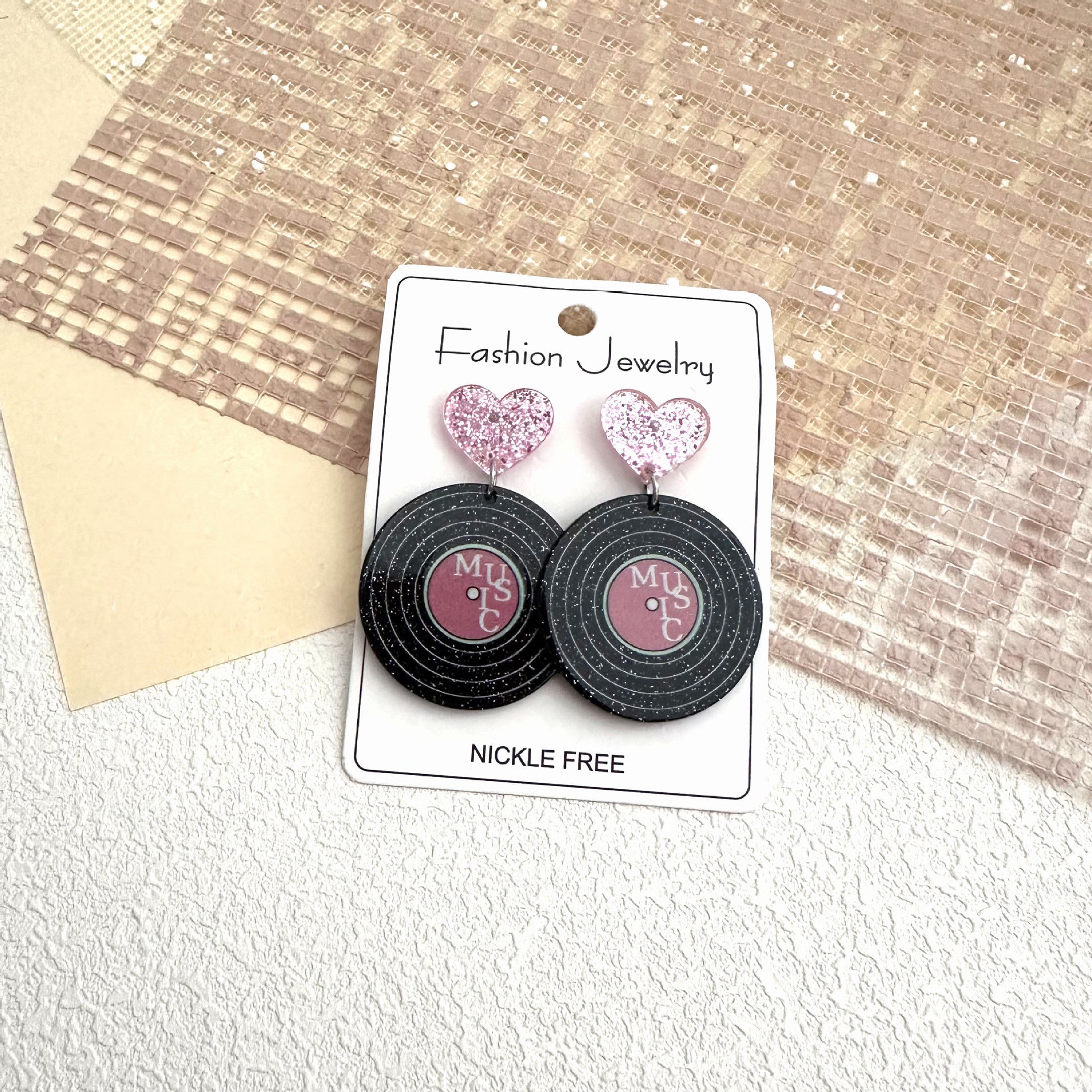 Wholesale Music Festival Earphone Disc Three-piece Set Music Note Acrylic Contrast Color Earrings