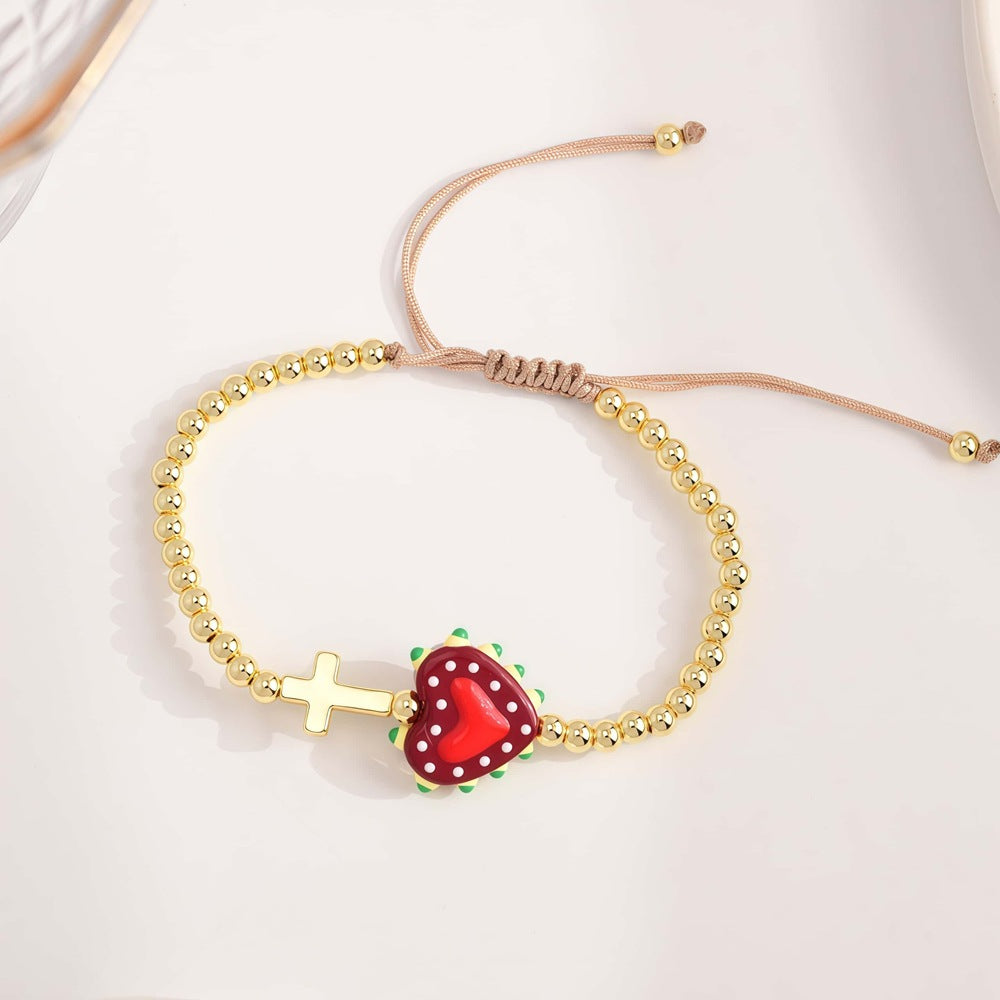 Wholesale Love Cross Colored Cartoon Adjustable Drawstring Frame Beaded Bracelet