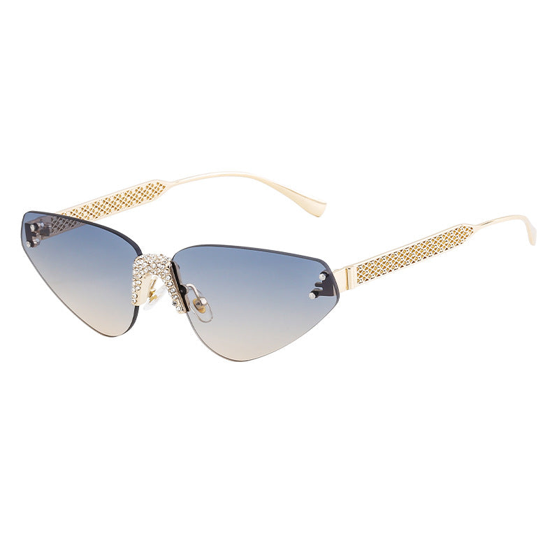 Wholesale Fashion Frameless Diamond Outdoor Street Shooting Sunglasses