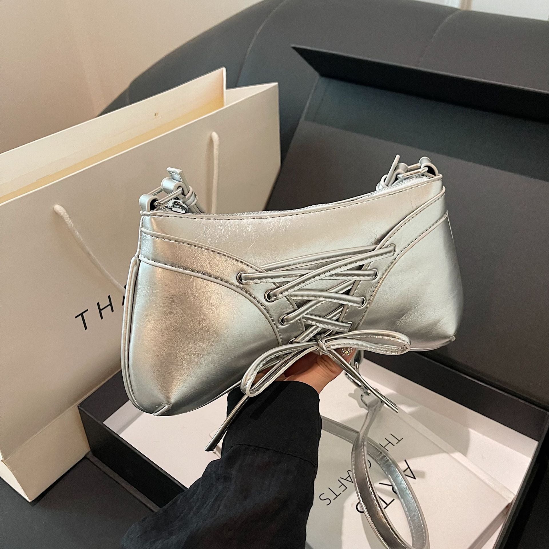 Wholesale Cross Strap Drawstring Shiny Pleated Bow Shoulder Bag