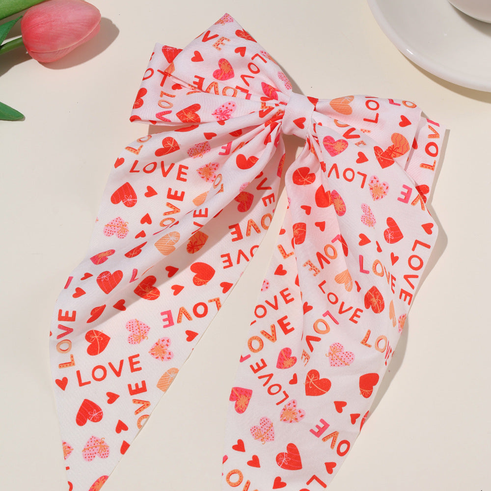 Wholesale valentine's day bow ribbon spring clip heart-shaped red lip printing hair accessories