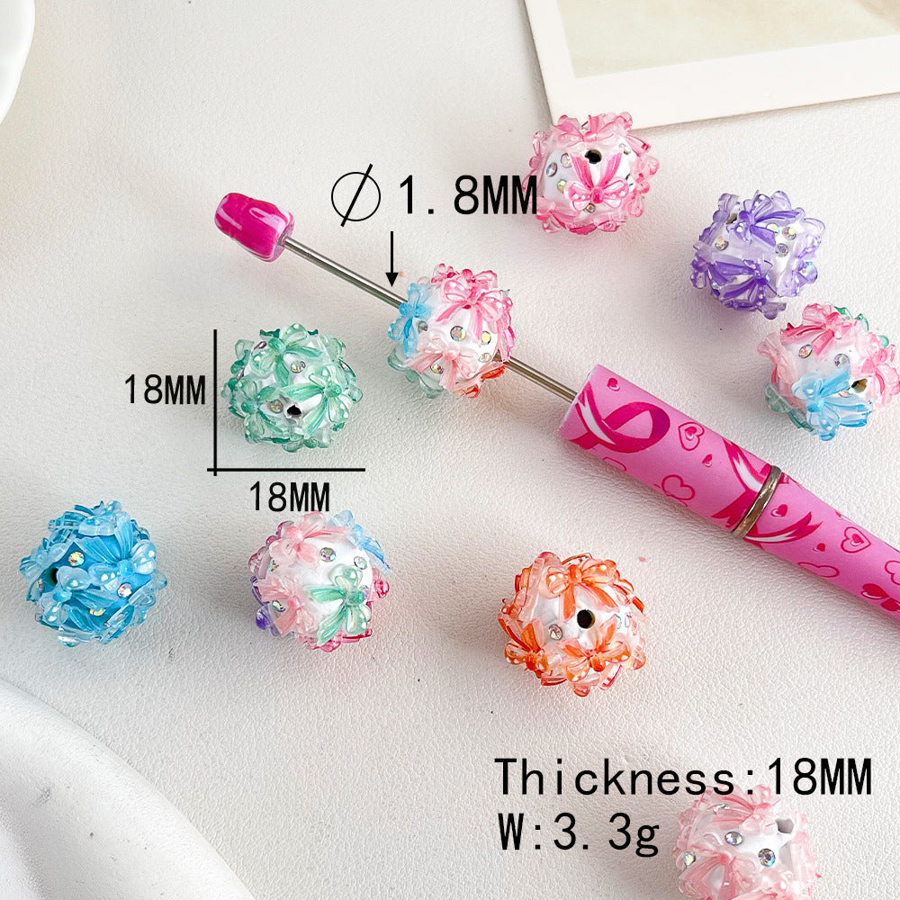 Wholesale 20pcs Colorful through-hole gradient bow with diamond studded ball Crystal Beads