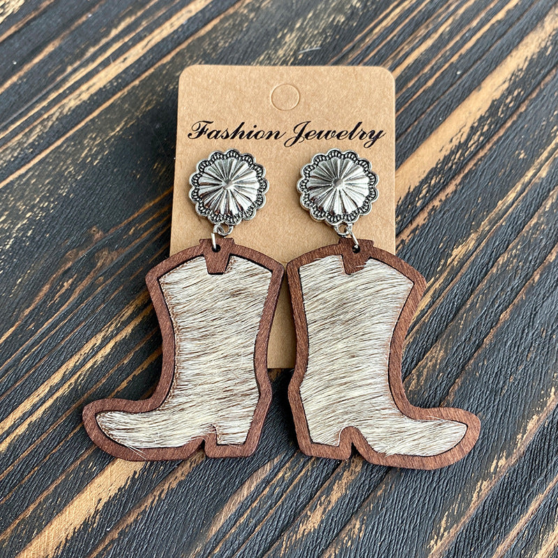 Wholesale Western Style Western Cowboy Boots Leopard Print Cow Print Earrings