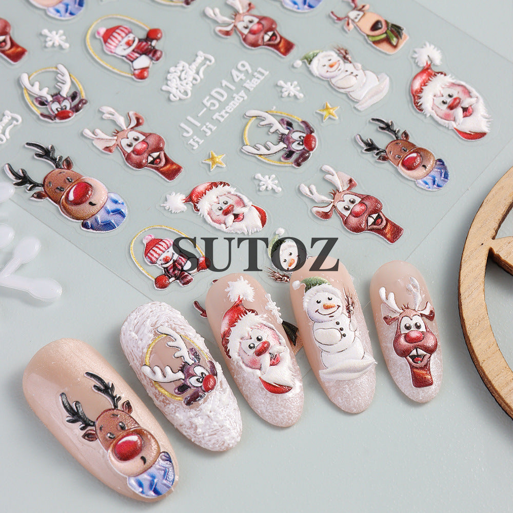 Wholesale 3pcs/pack Christmas 5D nail art stickers 3D relief nail stickers