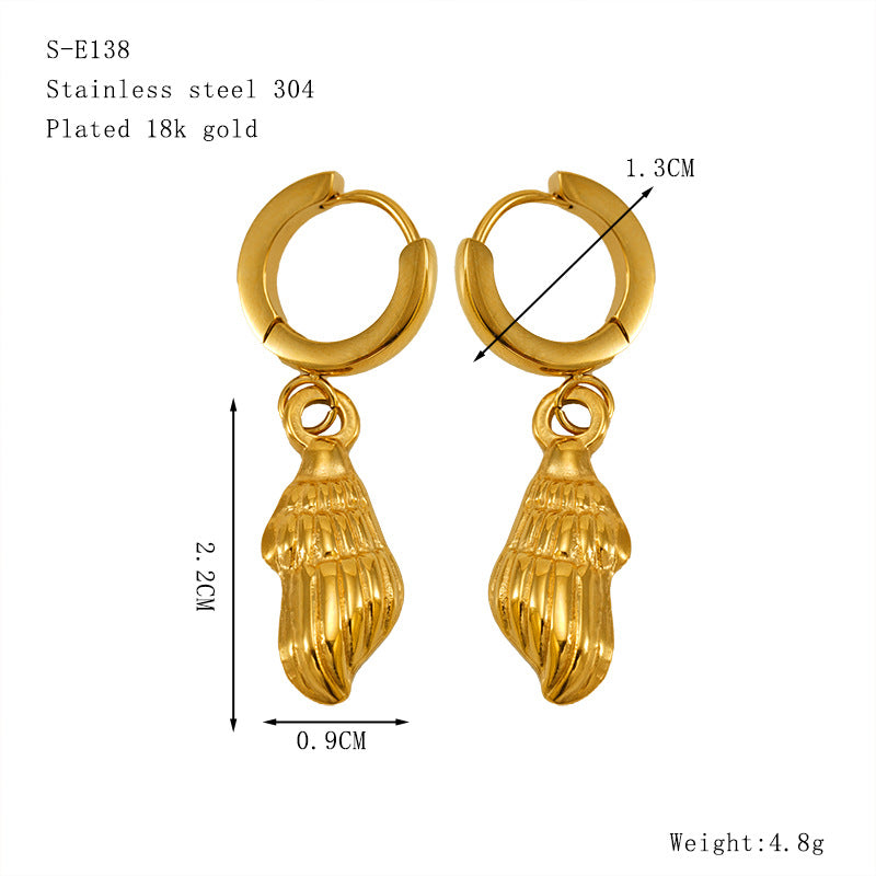 Wholesale Gold Turtle  Conch Starfish  Crab Pendant Titanium Steel Earrings