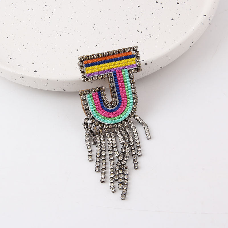Wholesale Colorful Diamond Letter Tassel Brooch