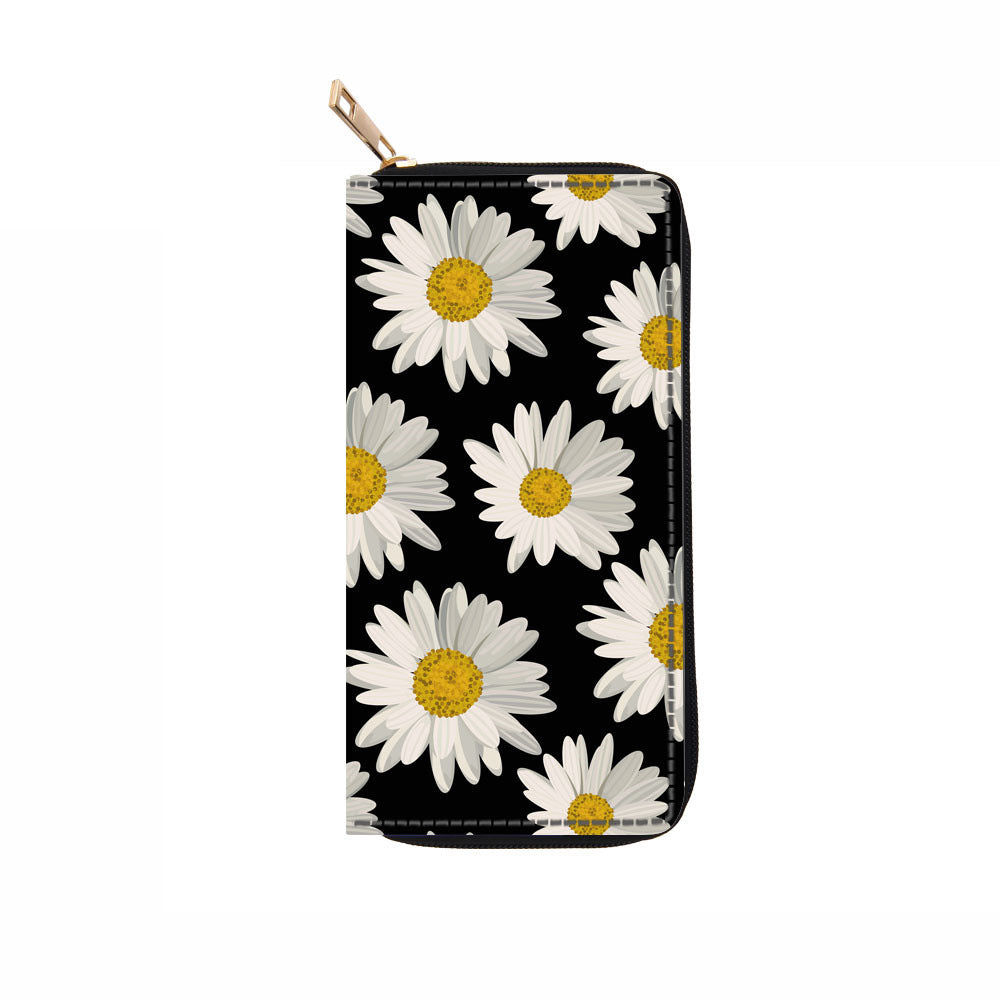 Wholesale Sunflower Long PU Zipper Printed Wallet