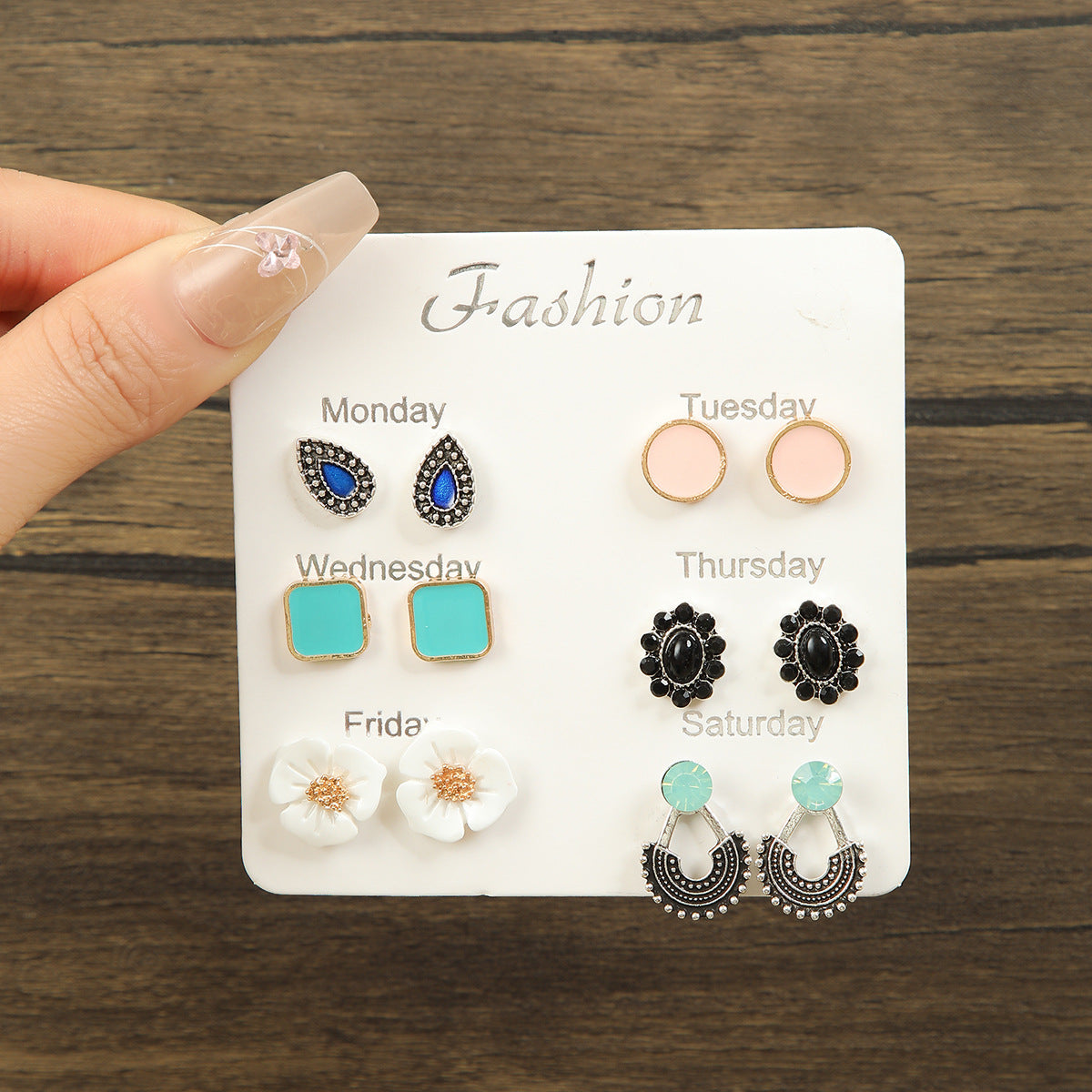 Wholesale 6 Pair Retro Turquoise Geometric Stud Earrings Ethnic Style Zinc Alloy Jewelry Set For Women
