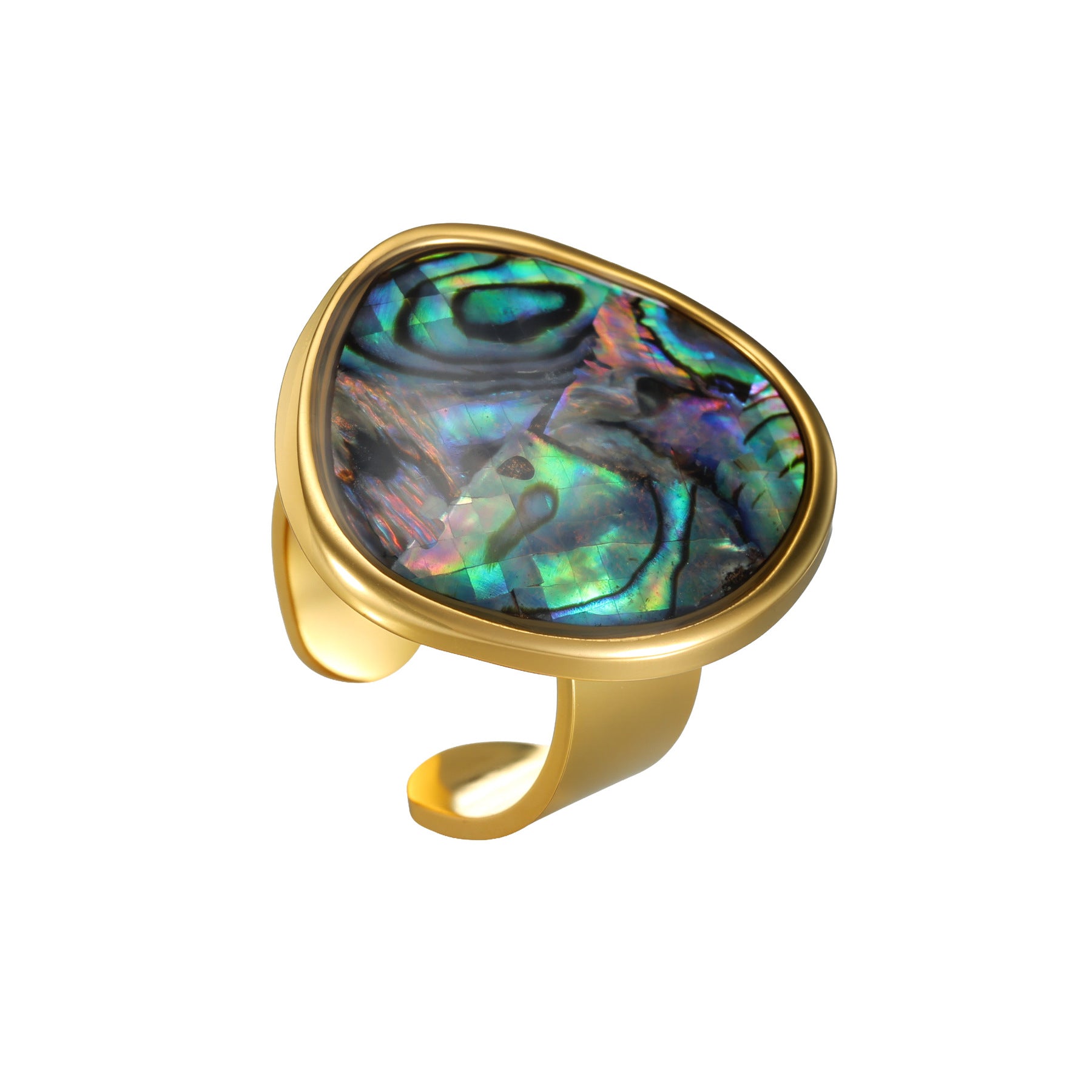 Wholesale French Retro Irregular Abalone Shell Ring Stainless Steel Geometric Jewelry Gift