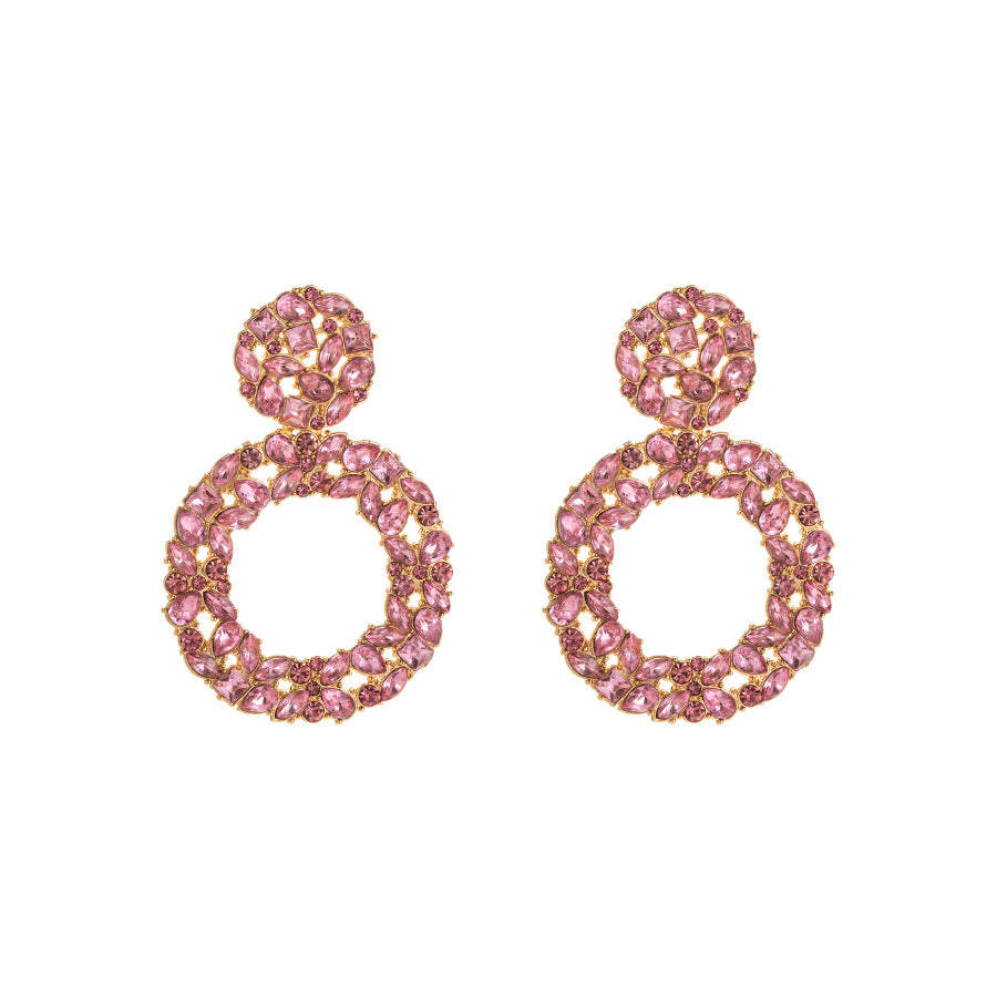 Wholesale Rhinestone Geometric Earrings Trendy Round Multi Layer Drop Earrings For Women Chic Party Jewelry Accessory