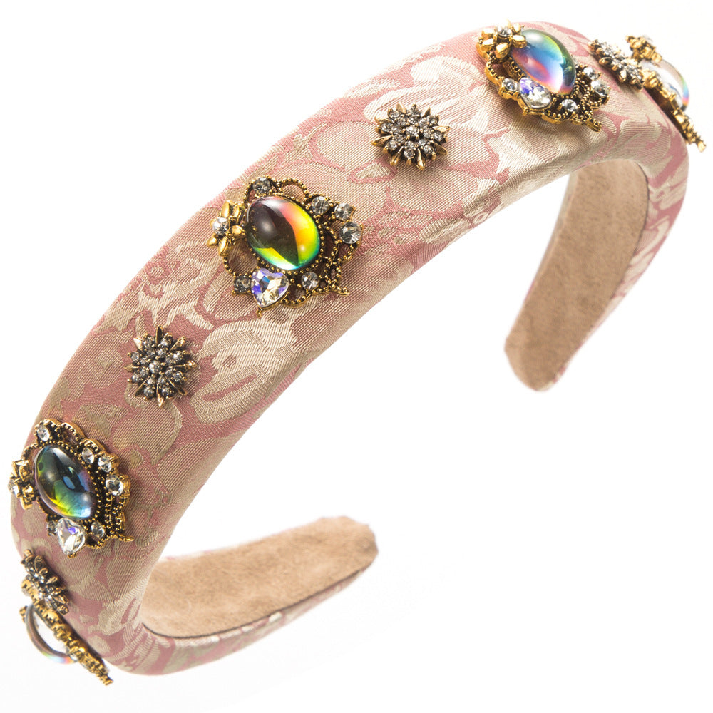 Wholesale Court Vintage Satin Printed Fabric Diamond Pearl Flower High Quality Banquet Hair Accessories