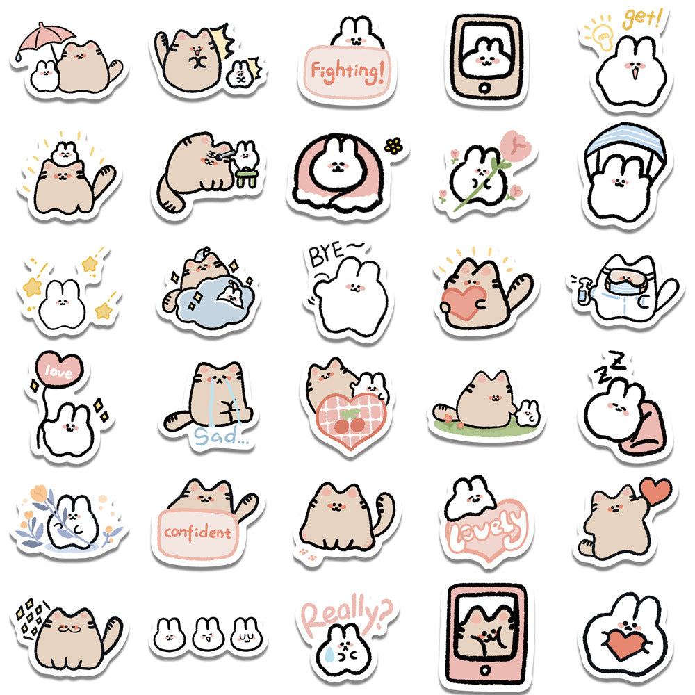 Wholesale 60pcs cartoon cat and rabbit graffiti watercolor proof vinyl stickers