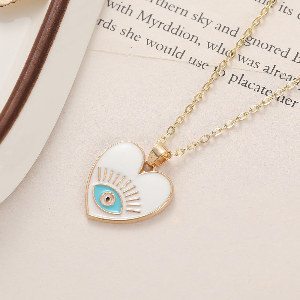 Wholesale Devil's Eye Heart Shaped Alloy Drop Oil Necklace