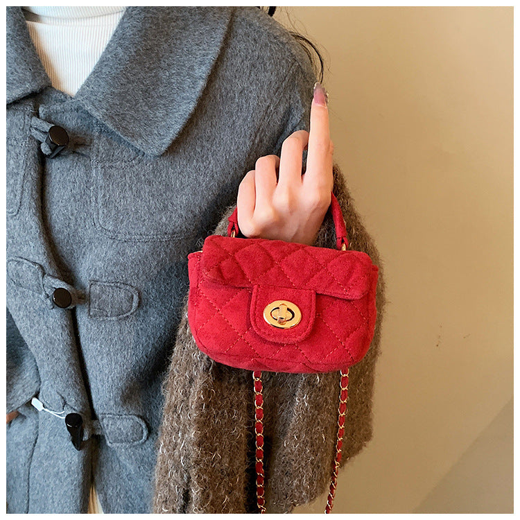 Wholesale Suede Diamond Pattern Embroidery Thread Chain Small Square Bag