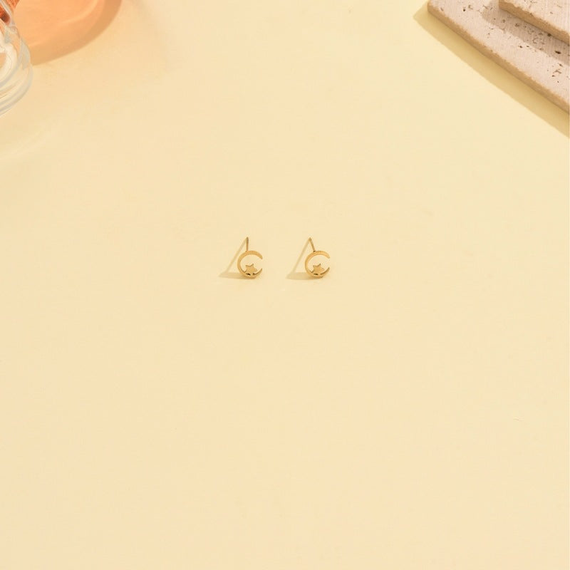 Wholesale Stainless steel moon and star pendant gold necklace and earrings