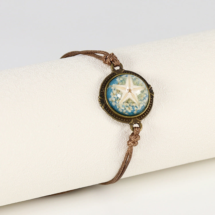 Wholesale 12pcs Wax Rope Vintage Starfish Natural Resin Bracelet