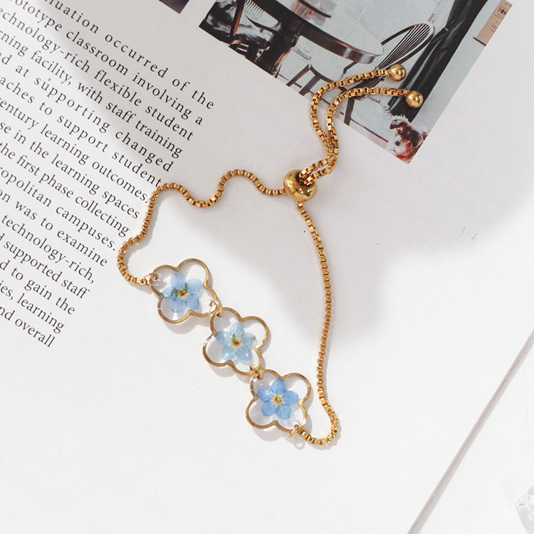 Wholesale 6pcs Three Forget-Me-Not Dried Flowers Epoxy Bracelet