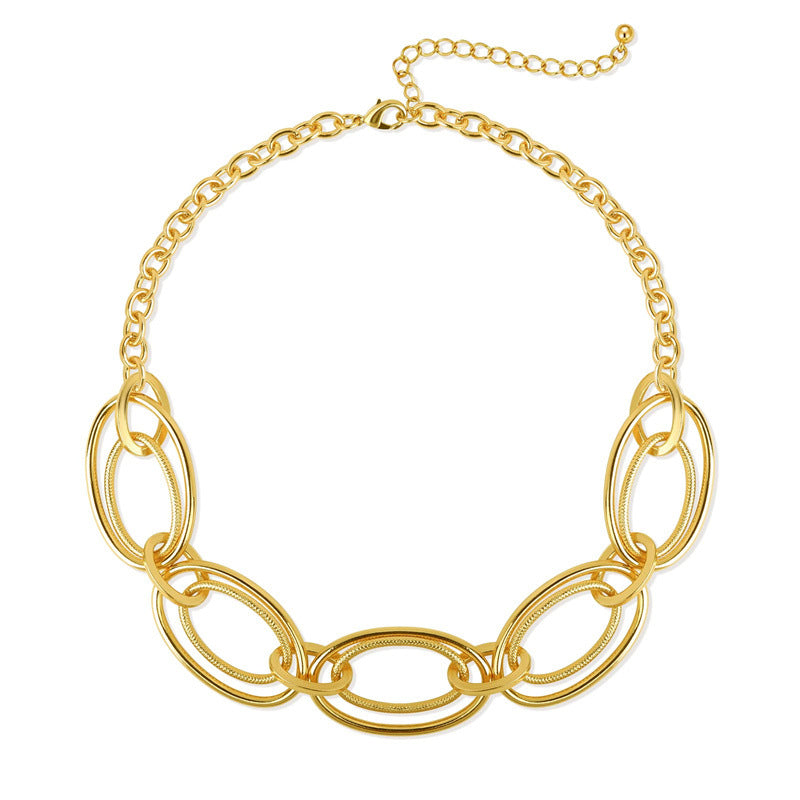 Wholesale Double Oval Ring Metal Frosted Geometric Thick Chain Necklaces