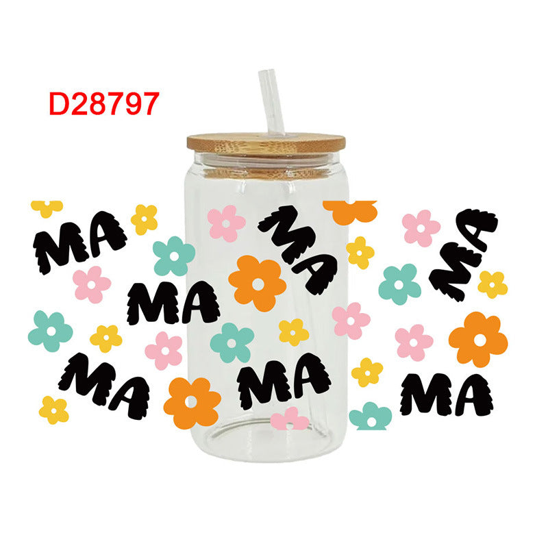 Wholesale Flower Leopard Pattern Mother's Day  16oz Cup UV DTF Wraps