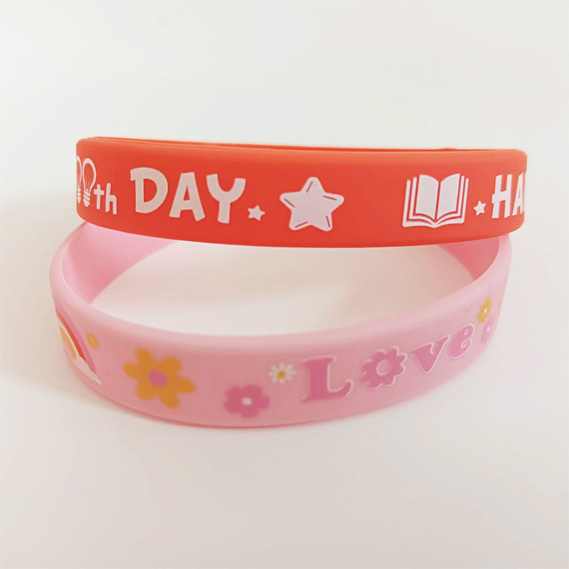 Wholesale 100pcs Happy Valentine' s Day Pink heart-shaped Rubber Bracelet