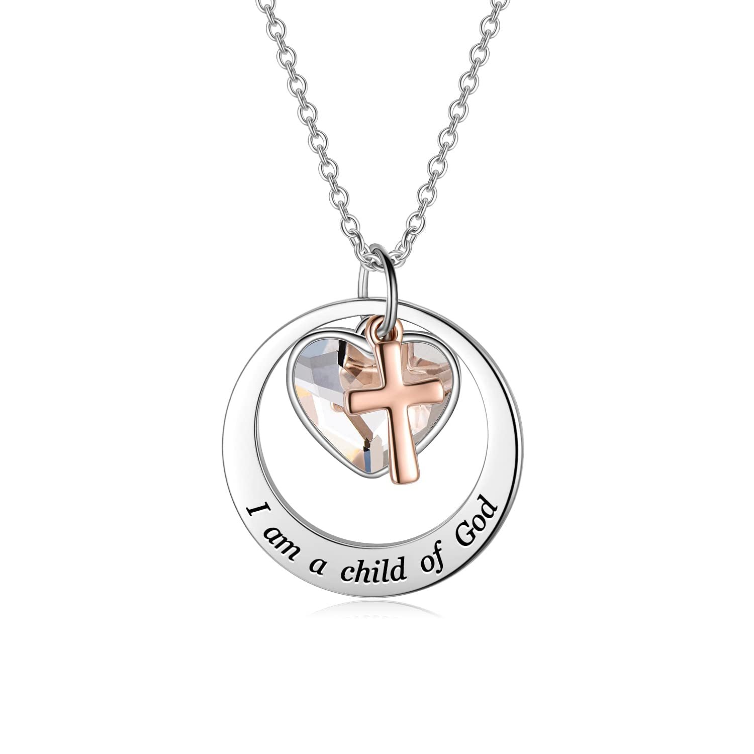 Wholesale Two tone silver rose gold faith cross stainless steel necklace