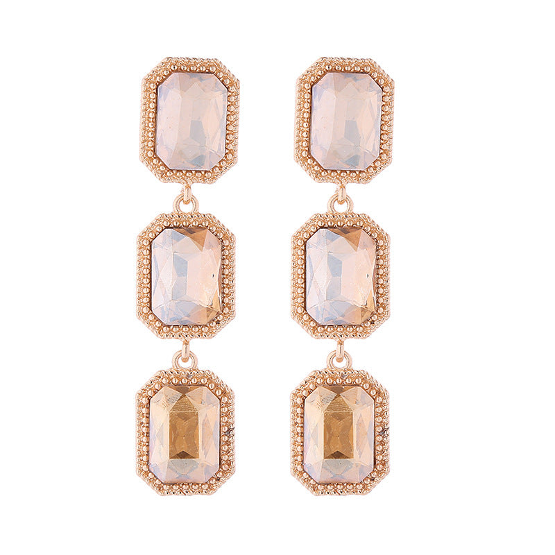 Wholesale Multi-layer Alloy Inlaid Glass Diamond Earrings