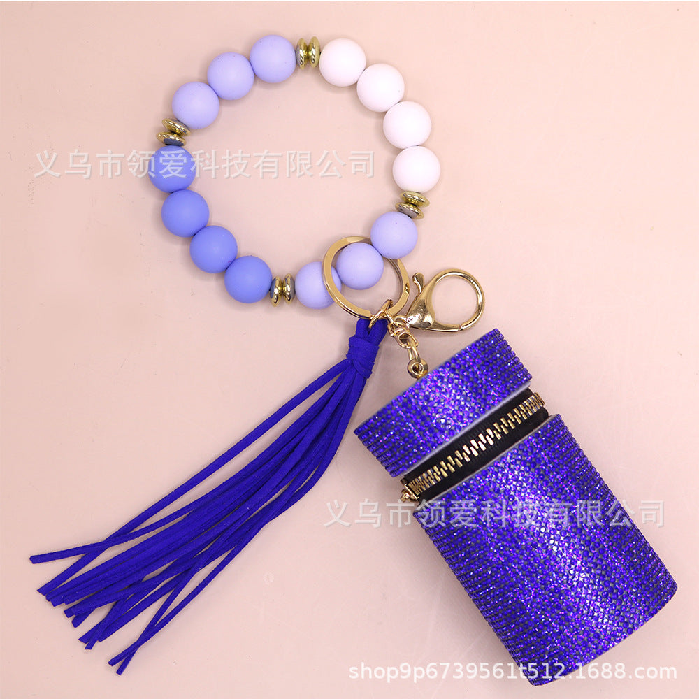 Wholesale Rhinestone Lipstick Bag Silicone Wrist Keychain