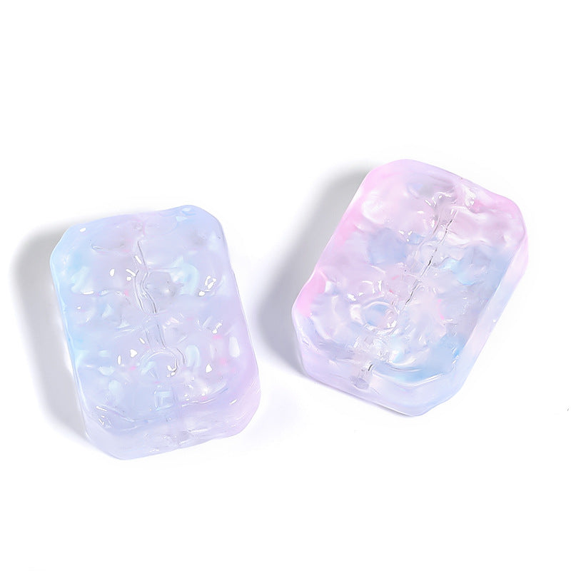 Wholesale 100pcs Glass Double Sided Flower Sign Imitation Jade Square Sign Through Hole Beads DIY