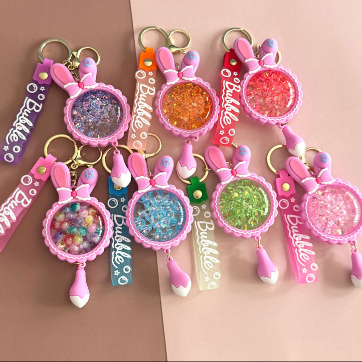 Wholesale Acrylic Liquid Sand Bunny Ear Keychain