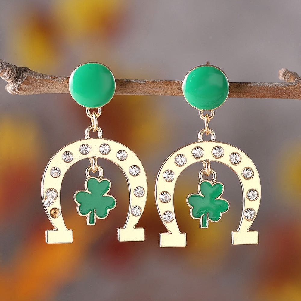 Wholesale St. parcret Festival green clover tassel pendant drop oil earrings