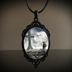 Wholesale Vintage Gothic style bat castle crow cross blood black cat church cemetery vampire vintage necklace