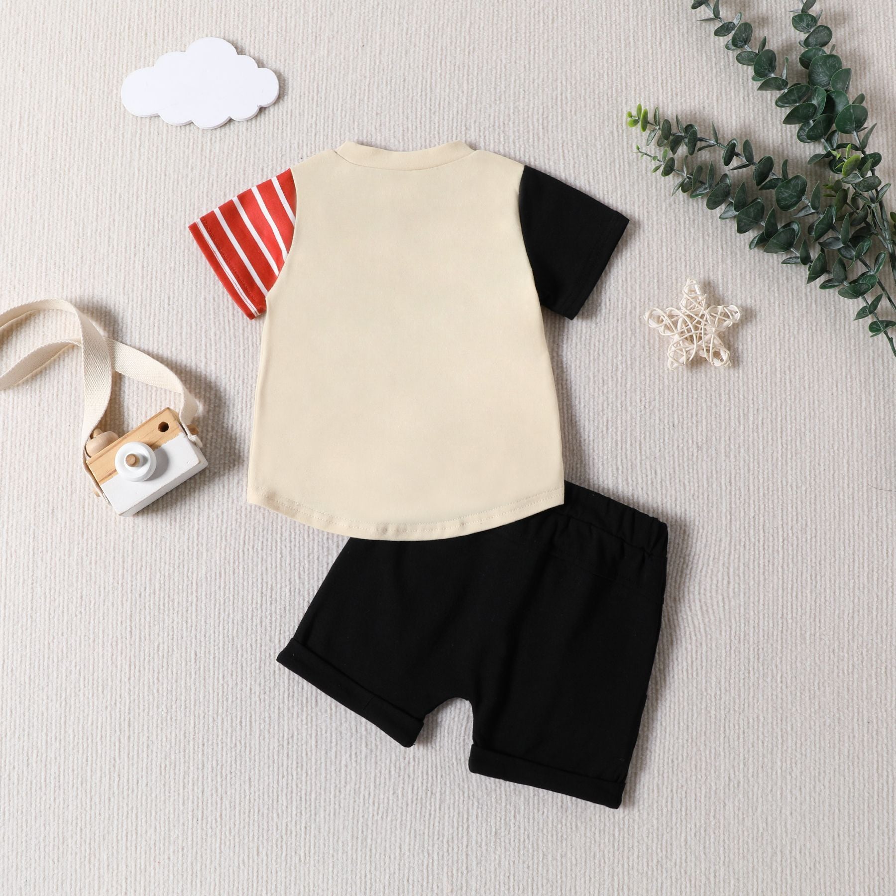 卸売コットン ウエスタン デニム スタイル パッチワーク カラー T シャツとショーツ セット